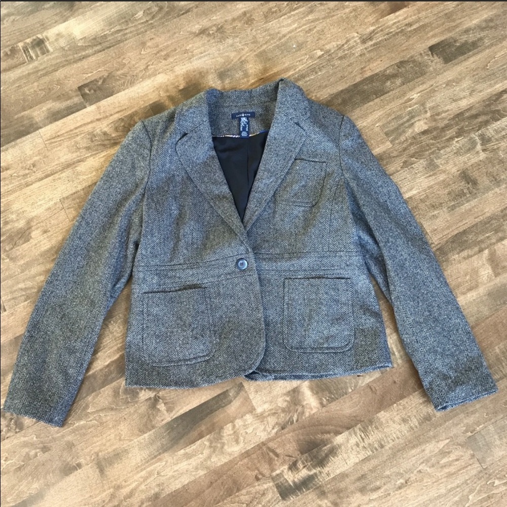 Lands End Hunt Jacket wool tweed herringbone grey